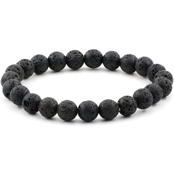 NEW Lava Rock 8mm Round Bead Boho Hippie Stretch Unisex Aromatherapy Bracelet - Picture 3 of 9